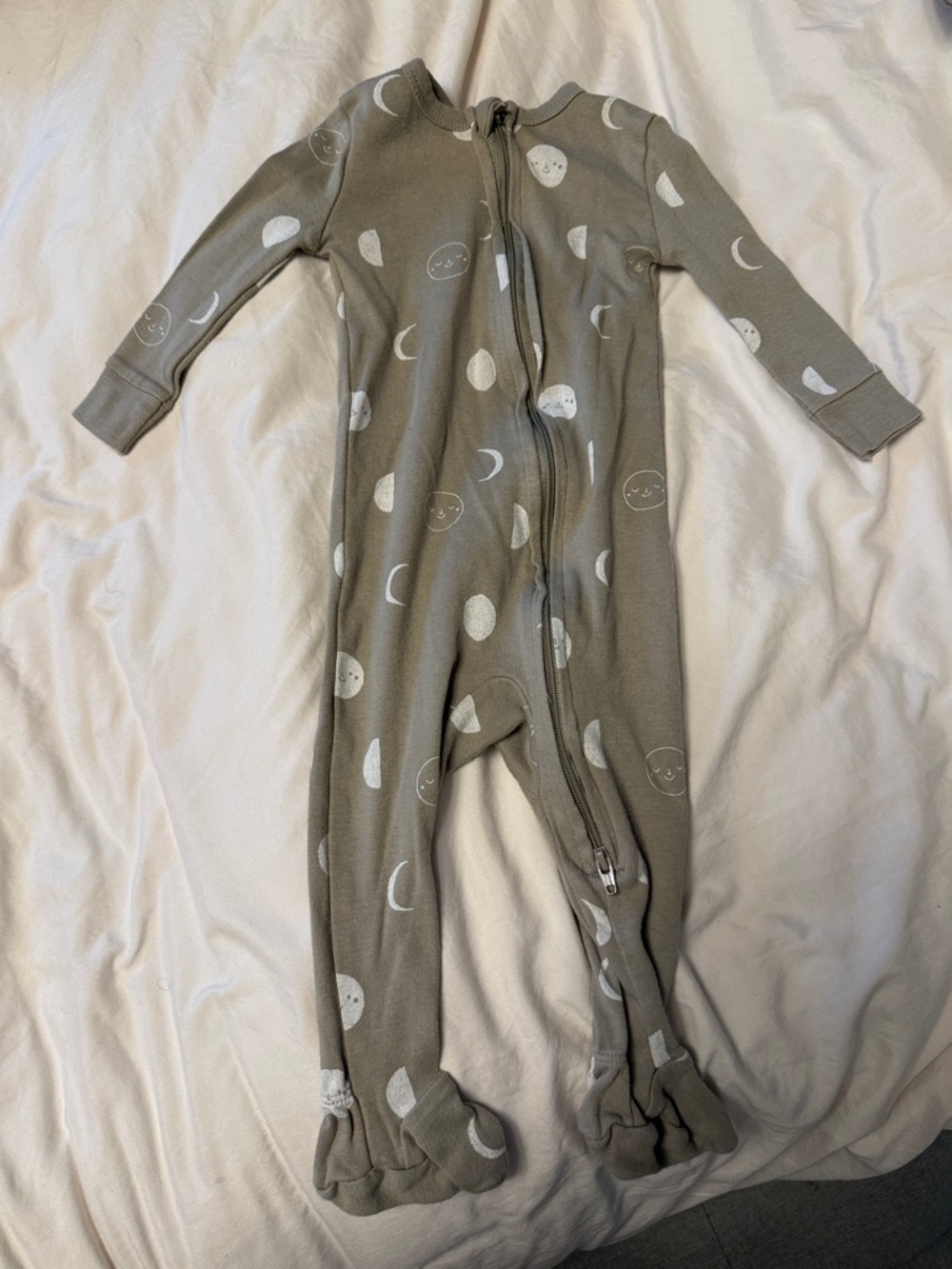 Cozy Taupe Moon-Print Footed One-Piece Pajama